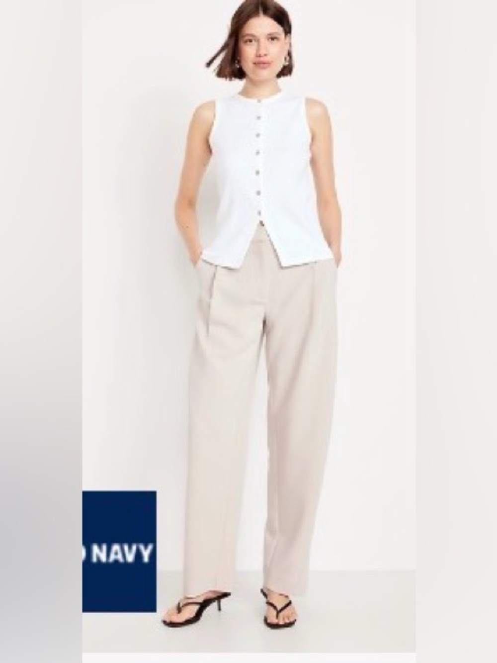 Old Navy Beige High-Rise Taylor Barrel Trousers